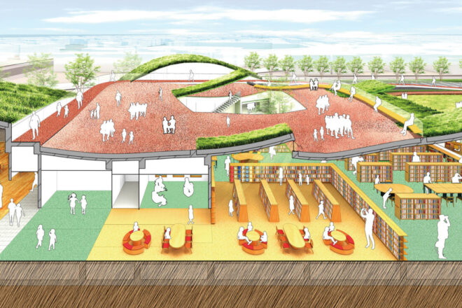 K市図書館児童館複合施設計画案